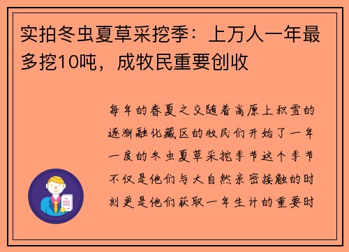 实拍冬虫夏草采挖季：上万人一年最多挖10吨，成牧民重要创收